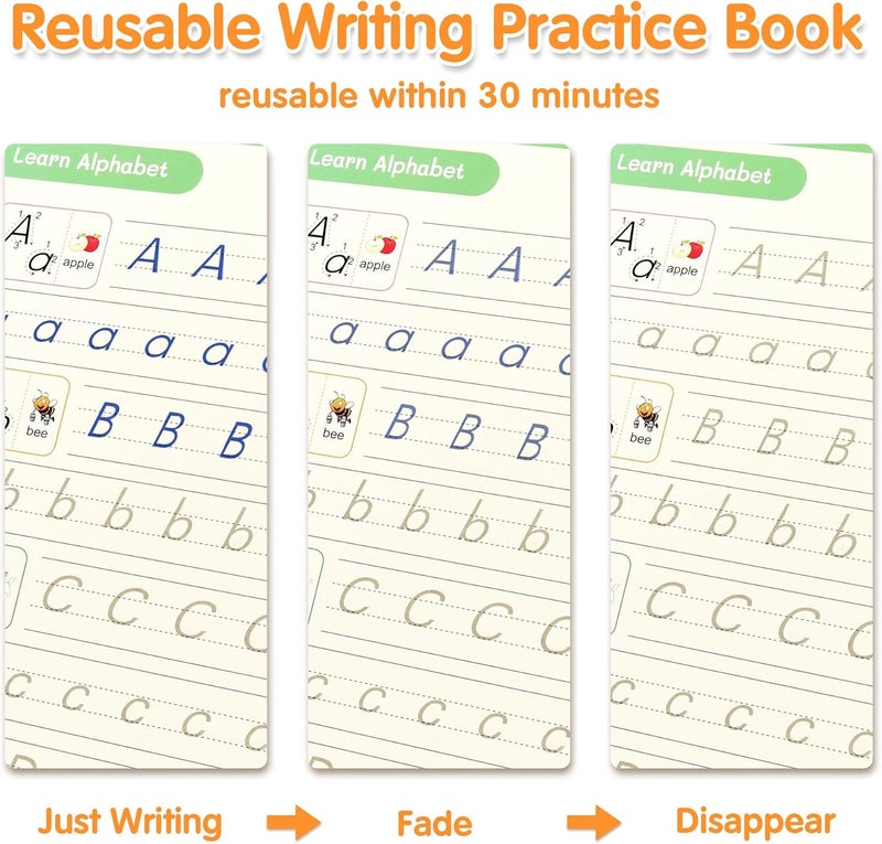 Helsort Large Magic Grooved Practice Copybook for Kids, Reusable Grooved Handwriting Workbook, Learn to Write Number Letter Tracing for Kids Ages 3-8 Kindergarten Preschool Calligraphy 10.2×7.3" - Image 4